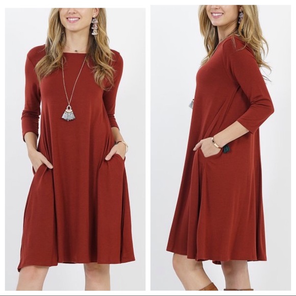 Twice Chic Boutique Dresses & Skirts - ❤️🆕BLAKE BRICK RED SOFT SWING DRESS W POCKETS NWT